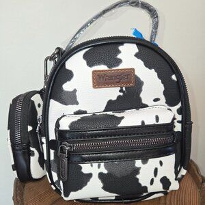 Montana West Wrangler Mini Backpack Carry Bag Black & White Cow Print Brand New